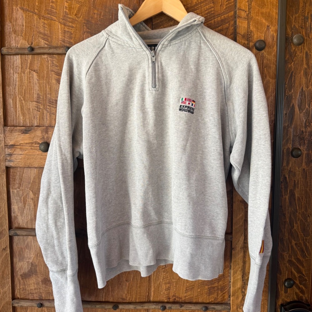Vintage Express World Brand Quarter Zip Sweatshirt International Flags Small Y2K